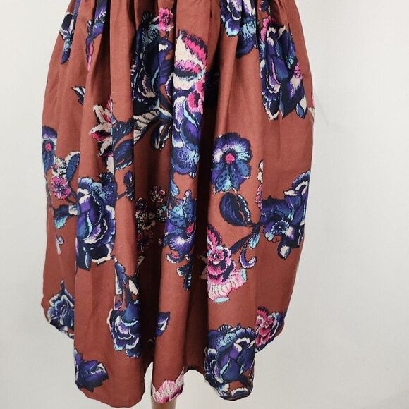 Band of Gypsies Brown Floral Smocked Bustier Fit Flare Mini Sundress Pockets M - Picture 3 of 11